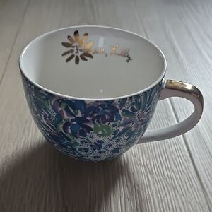 Lilly Pulitzer Blue and Purple Floral Mug with Gold Handle